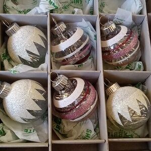 6 christopher radko shiny brite 1.75" glass ornaments